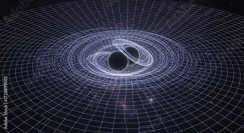 Exploring gravitational waves black hole merging simulation space digital art cosmic environment 3d viewpoint science concept