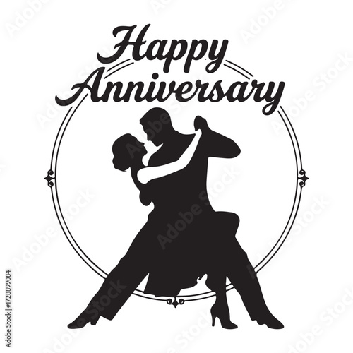 Couple dancing tango silhouette with anniversary typography
