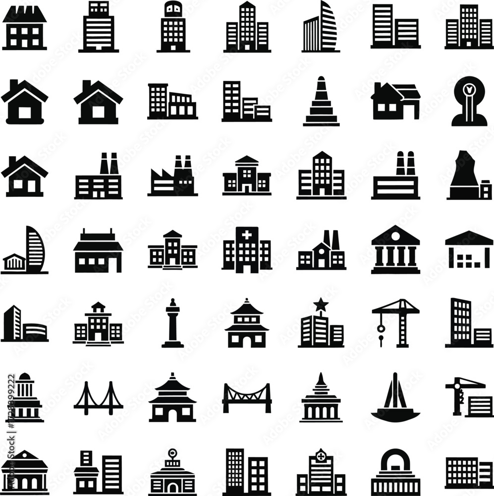 Naklejka premium Collection of diverse building and architectural icons