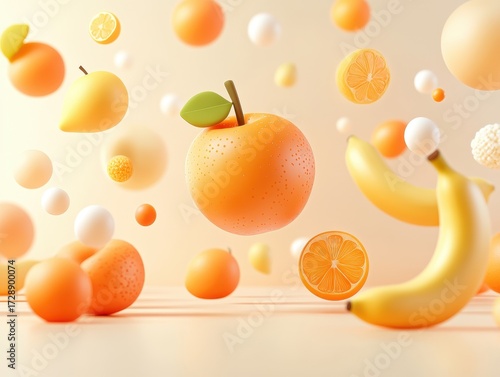 Floating fruit, pastel colors