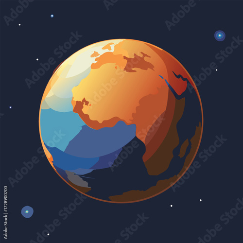 Stylized planet earth in dark space with stars globe