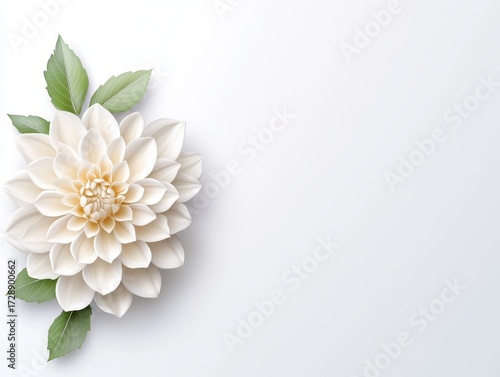 Delicate cream flower and leaves on white background