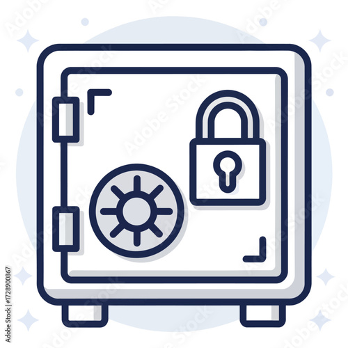 Free Download Stylized safe icon with combination lock and padlock symbol inside circular frame with sparkles isolated on white background - GFXLoad