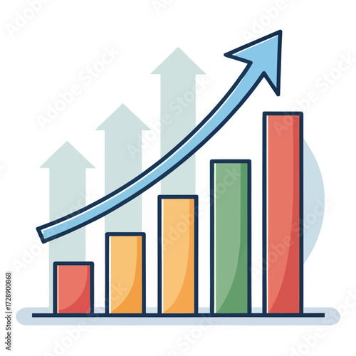 Free Download Stylized bar graph icon with multicolor vertical bars and upward arrow isolated on white background - GFXLoad
