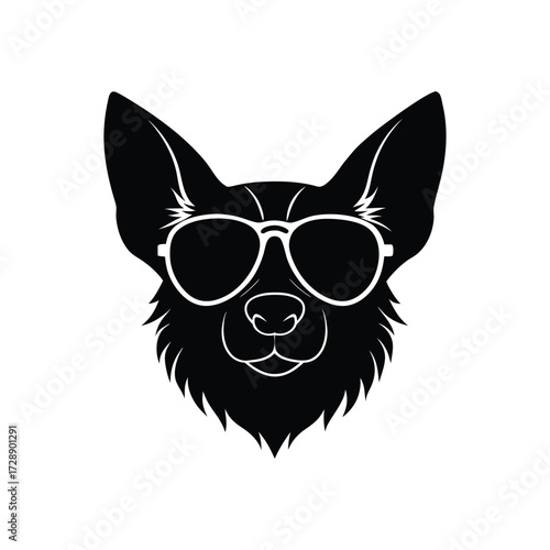 Chorkie head wearing aviator sunglasses silhouette vector art illustration