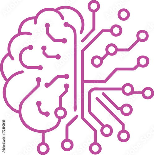 AI Brain Circuitry Icon: A stylized, clean design of an Artificial Intelligence brain intertwined with circuit board pathways, symbolizing the fusion of intelligence and technology.