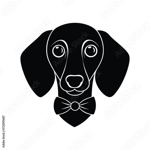 Dachshund mix head with bow tie and floppy ears holding flower vector art illustration