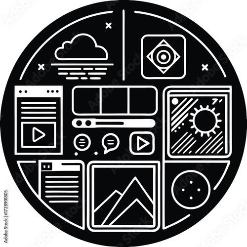 Minimalist black and white user interface elements collection for digital design projects