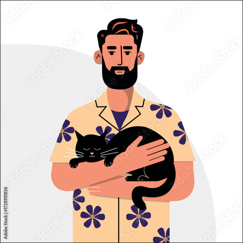 Bearded Man Holding A Cat