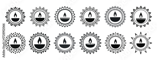 Circle Mandala big set collection: dark, black, silhouette, diwali, deepavali, oil, deepak frame, dussehra, durga, puja, festive, indian, decoration, event, yellow, orange, holi, krishna, janmashtami,