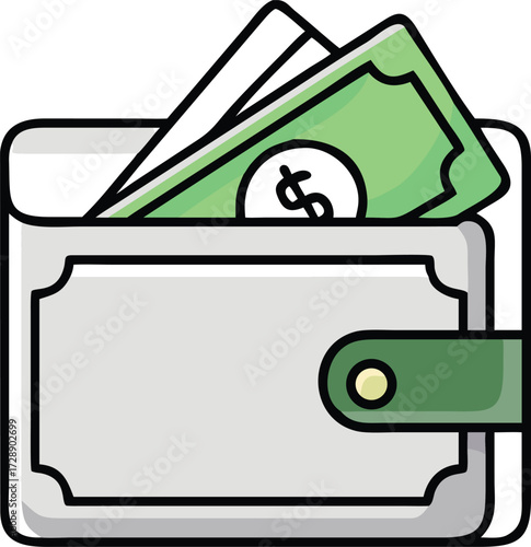 Wallet Icon with Cash: A minimalist icon of a wallet with cash, depicting finances, transactions, and wealth. Capturing a simplified visual representation of spending, savings, or money management.