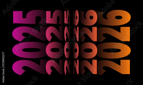 Passing into New Year 2026 Flip text effect isolated on black background, Folding or turning paper effect 2026 Vector Illustration graphic, new year figures typography in smooth gradient blue-purple