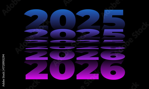 Passing into New Year 2026 Flip text effect isolated on black background, Folding or turning paper effect 2026 Vector Illustration graphic, new year figures typography in smooth gradient blue-purple