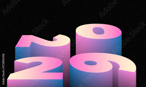 Happy New Year 2026 Poster. Greeting card with 3D numbers. Celebrating annual 2026 New Year holiday. Isometric vector illustration. Abstract minimal soft grainy pastel gradient banner for 2026 event
