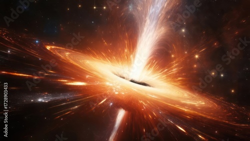 Stunning Black Hole Accretion Disk and Jet Eruption in Deep Space.