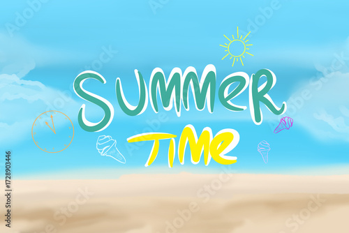 summer time writing with a beach background