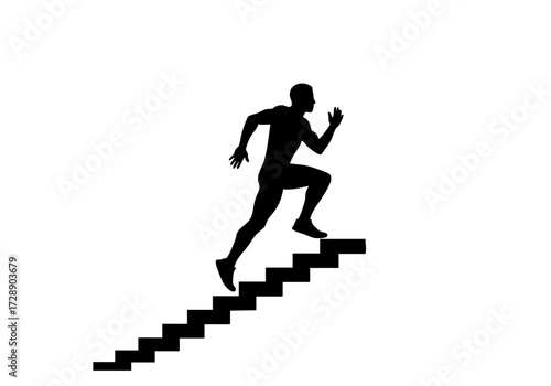 Silhouette of a person running up the stairs, representing challenge.