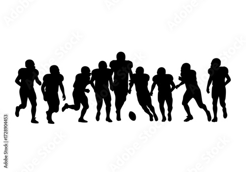 Silhouette of football players in action during a game. 