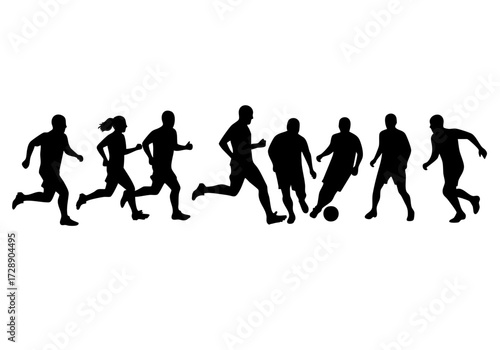 Silhouette of a group of soccer players.