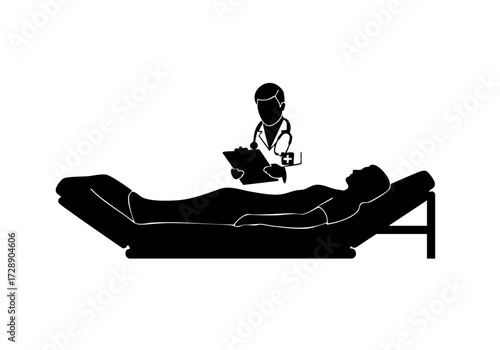 Silhouette of a medical consultation between a doctor and a patient.