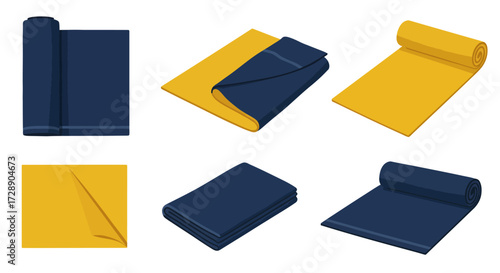 Yoga mat states rolled folded unfolded and layered