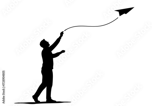 A silhouette of a person launching a paper airplane, symbolizing dreams and aspirations.