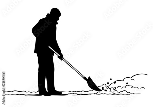 Man Shoveling Snow: Winter Scene.