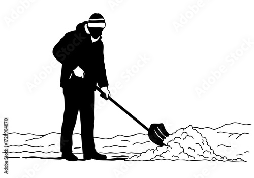 A person is shoveling snow, removing it from the area.