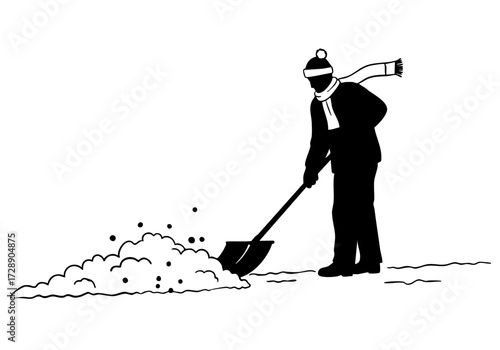 A person is shoveling snow on a cold winter day.