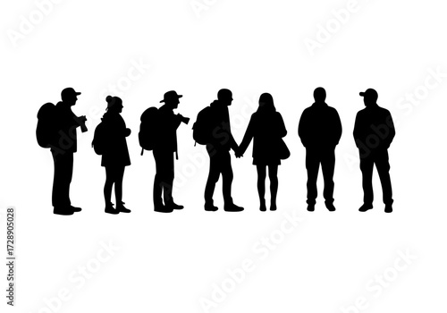 Silhouetted group of people walking together in the outdoor.