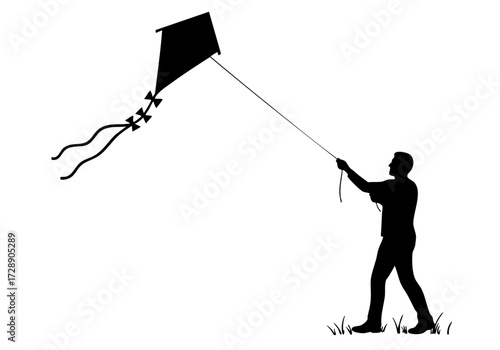A person silhouetted against the bright sky, joyfully flying a kite.
