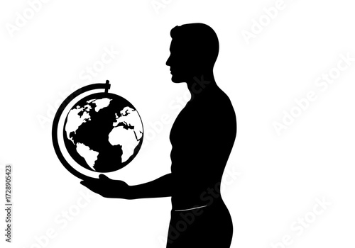 Silhouette of a Man Holding a Globe, Representing Global Concepts.