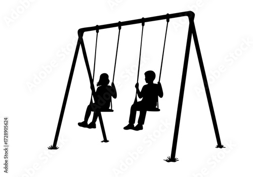 Children having fun swinging on a swing set.