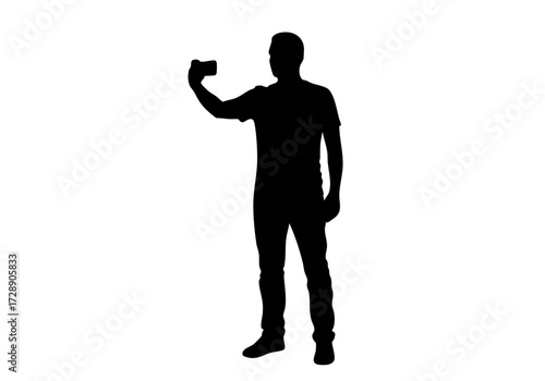 A silhouette of a man taking a selfie with a smartphone. Capturing a moment, self-expression, and modern technology.