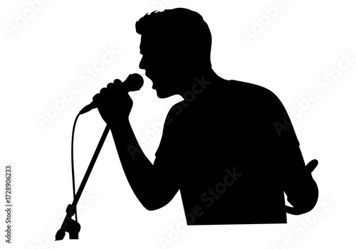 Silhouette of a Singer performing with passion, holding a microphone.