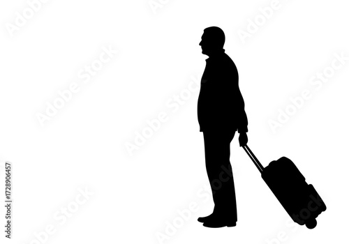 A lone figure, silhouetted, pulling a suitcase, ready for travel.