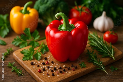 Delicious fresh bell peppers and herbs for vibrant cooking
