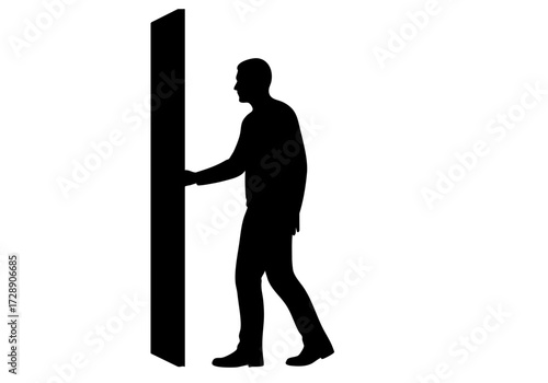 Silhouette of a man opening a door. 