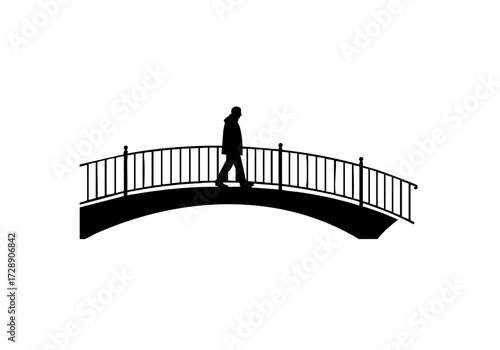 A person crossing a bridge.