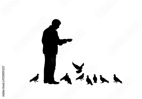 A person feeds birds and enjoys moments of tranquility.