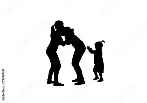 A silhouette of a family, full of love and warmth. A tender moment captured between mother and child.