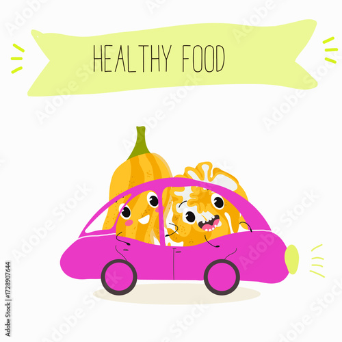 Buddha's hand fruit funny characters, hand drawn vector illustration.