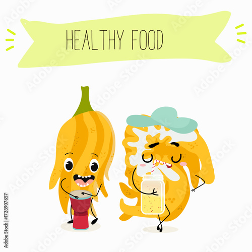 Buddha's hand fruit funny characters, hand drawn vector illustration.