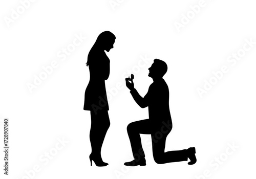 Romantic silhouette capturing a marriage proposal.