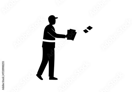 A delivery man throwing packages.