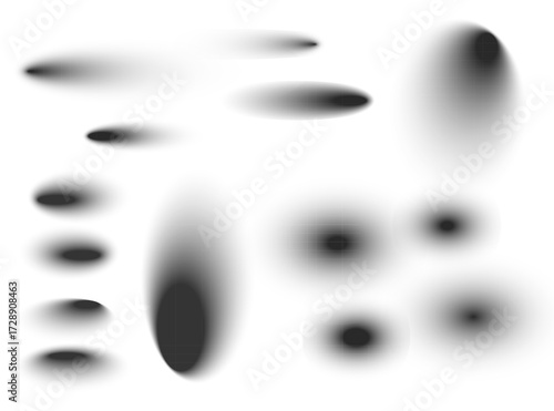 Square and rectangle box shadow effects. Realistic overlay and transparent shadows vector set, shades falling from objects on floor with soft black edges and dark corners, transparent background