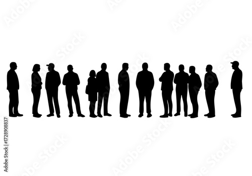 Silhouette of a group of people in black, perfect for concept illustrations.