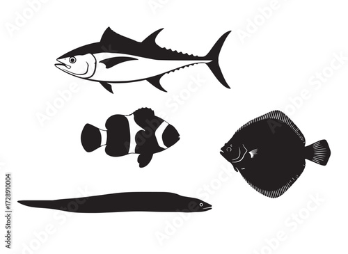black and white fish vector