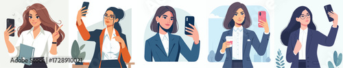 Businesswoman Taking Selfie Vector Illustration – Modern Office Lifestyle Concept
