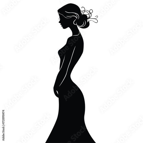 Elegant silhouette of a stylish woman in evening gown with graceful posture and timeless charm
